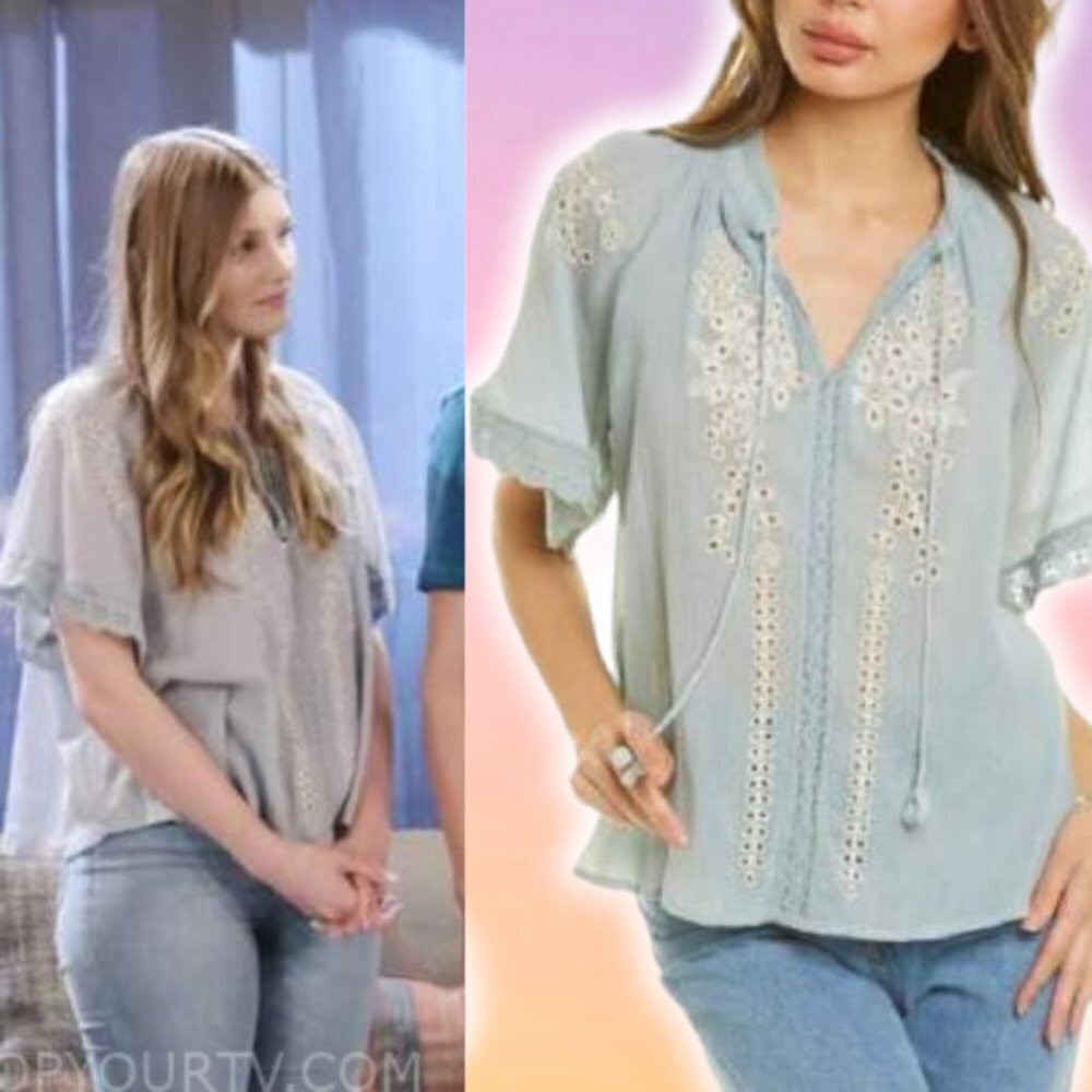 CHELSEA & THEODORE Floral Eyelet Embroidered Blouse Sz Small